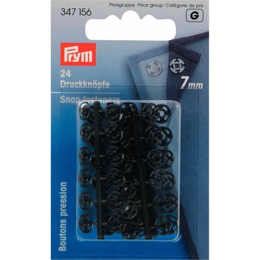 [347156] Prym Aannaaidrukknoop kunststof rond 7mm zwart - 24st