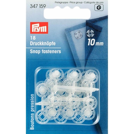 [347159] Prym Aannaaidrukknoop kunststof rond 10mm trans. - 18st