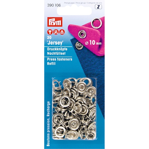 [390106] Prym Naaivrijdrukknoop navulling 10mm zilver - 20st