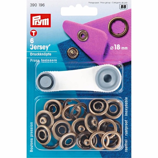 [390196] Prym Naaivrijdrukknoop jersey tandring 18mm messing - 6st
