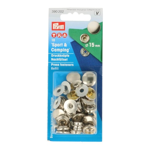 [390202] Prym Naaivrijdrukknoop navulling 15mm zilver - 10st