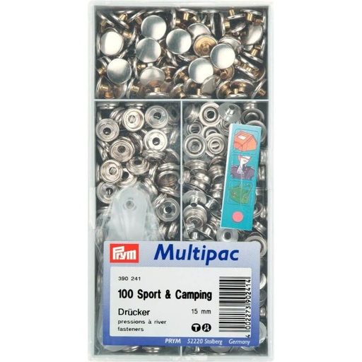[390241] Prym Naaivrijdrukknoop sport camping 15mm zilver - 100st