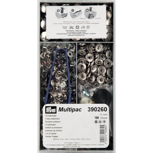 [390260] Prym Naaivrijdrukknoop anorak 15mm zilver - 100st
