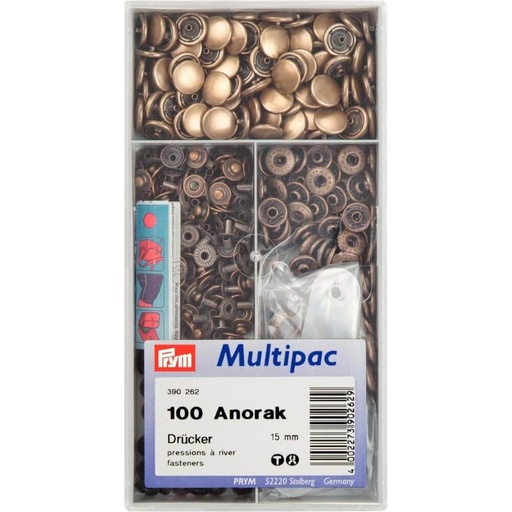 [390262] Prym Naaivrijdrukknoop anorak 15mm oudmessing - 100st