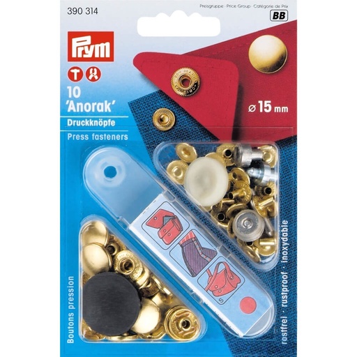 [390314] Prym Naaivrijdrukknoop anorak 15mm goudg - 10st