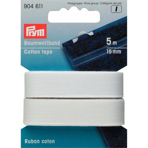 [904611] Prym Katoenband 15mm wit - 5m