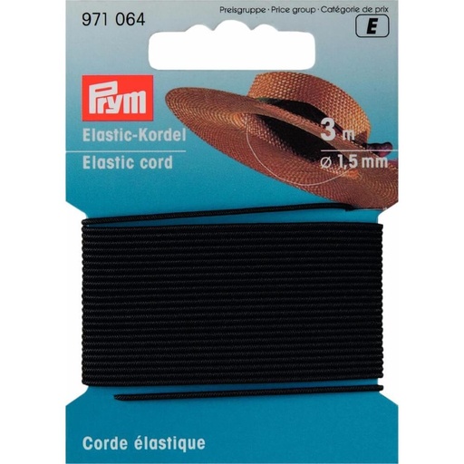 [971064] Prym Elastisch koord 1.5mm zwart - 3m