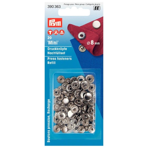 [390363] Prym Naaivrijdrukknoop navulling 8mm zilver - 20st