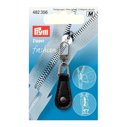 [482356] Prym Ritsenschuiver rond skai-leer zwart - 