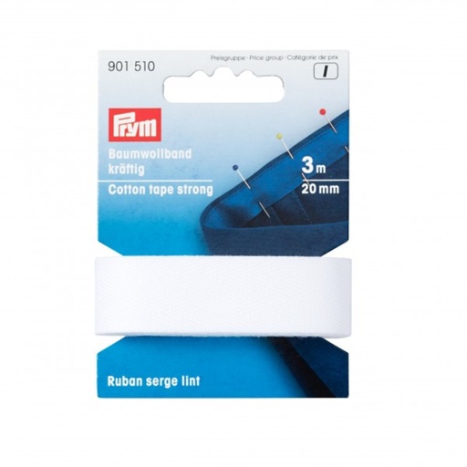 [901510] Prym Katoenband sterk 20mm wit - 3m