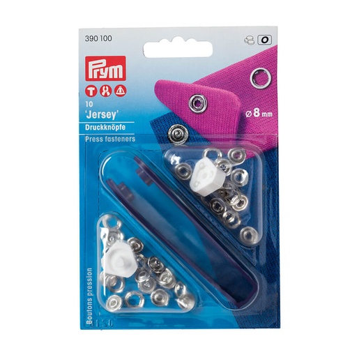 [390100] Prym Naaivrijdrukknoop jersey 8mm zilver - 10st