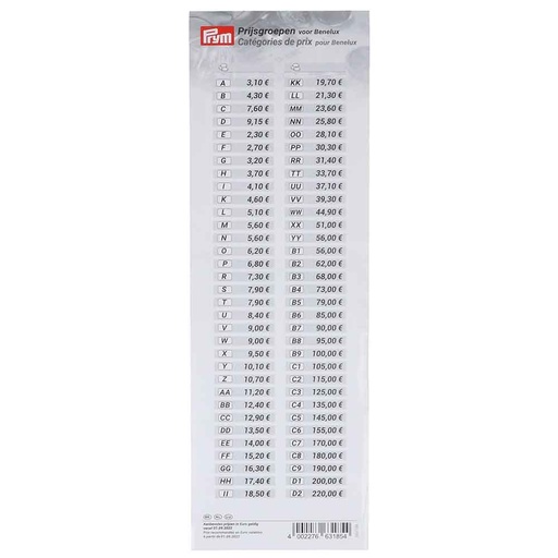 [663185] Prym Prijsgroepen sticker Benelux 09-2022 - 1st