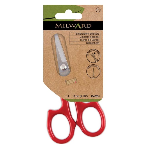 [MG9342851] Milward Borduurschaar roestvrij staal 13cm rood - 3st
