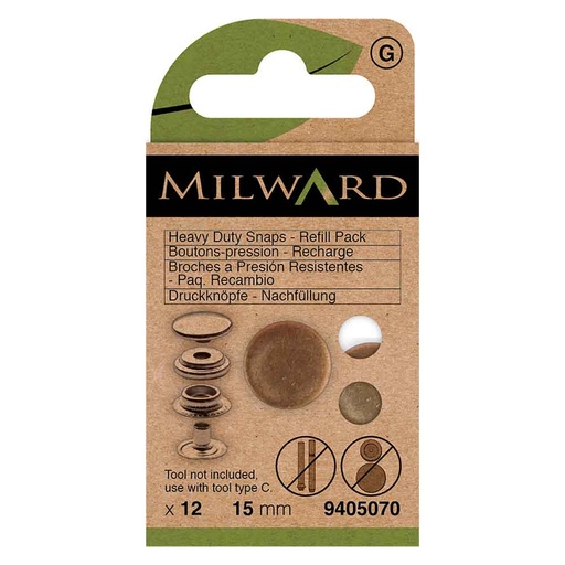 [MG9405070] Milward Naaivrijdrukknoop heavy duty ant. mes. 15mm - 12st