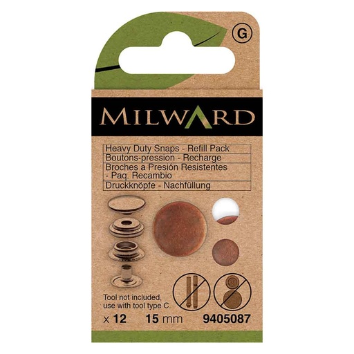 [MG9405087] Milward Naaivrijdrukknoop heavy duty brons 15mm - 12st