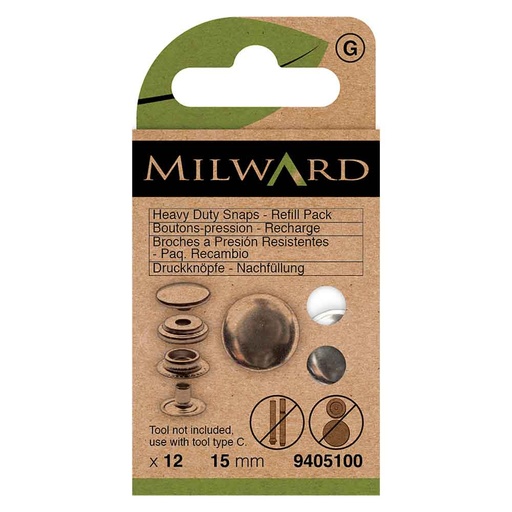 [MG9405100] Milward Naaivrijdrukknoop heavy duty nickel 15mm - 12st