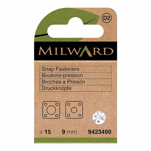 [MG9423490] Milward Drukknopen 9mm vierkant wit - 15st