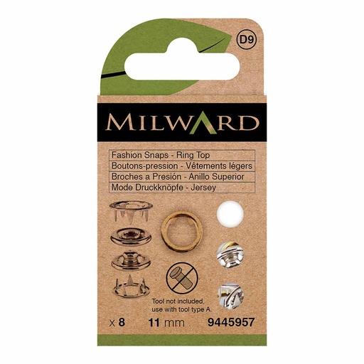 [MG9445971] Milward Naaivrijdrukknoop ring top 11mm wit - 8st